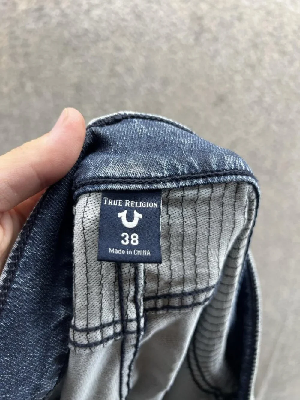 True Religion Rocco Jeans Mens 38 Blue Relaxed Skinny Biker Denim Distressed